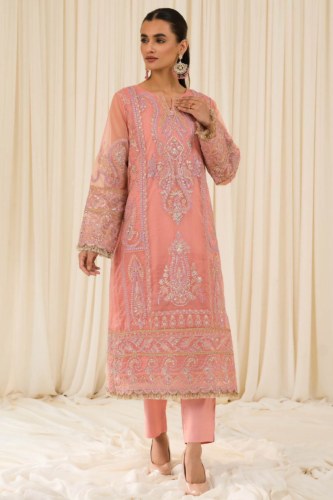 2 Piece - Embroidered Organza Suit L0781