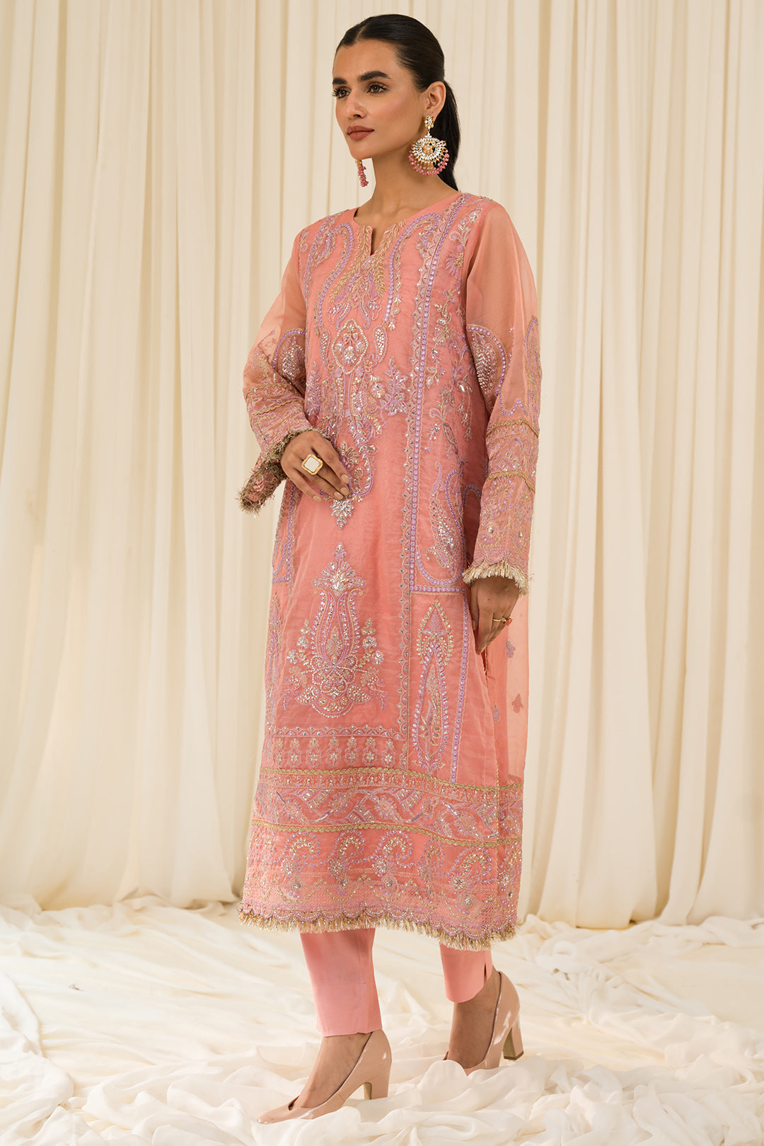 2 Piece - Embroidered Organza Suit L0781