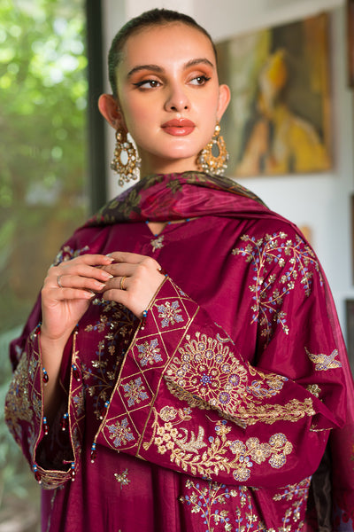3 Piece - Dyed Embroidered Raw Silk Suit L0782