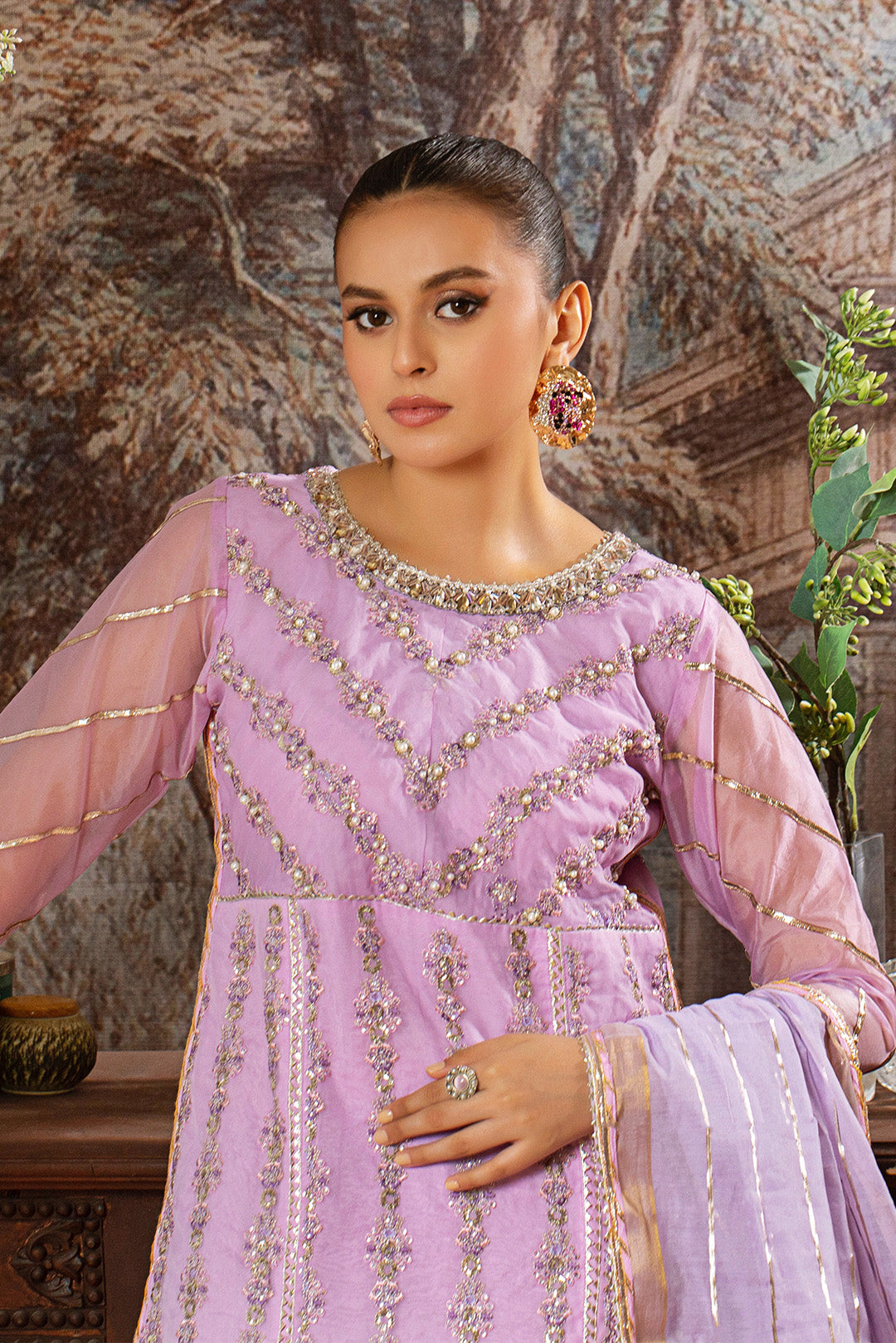 4 Piece - Embroidered Organza Suit L0956