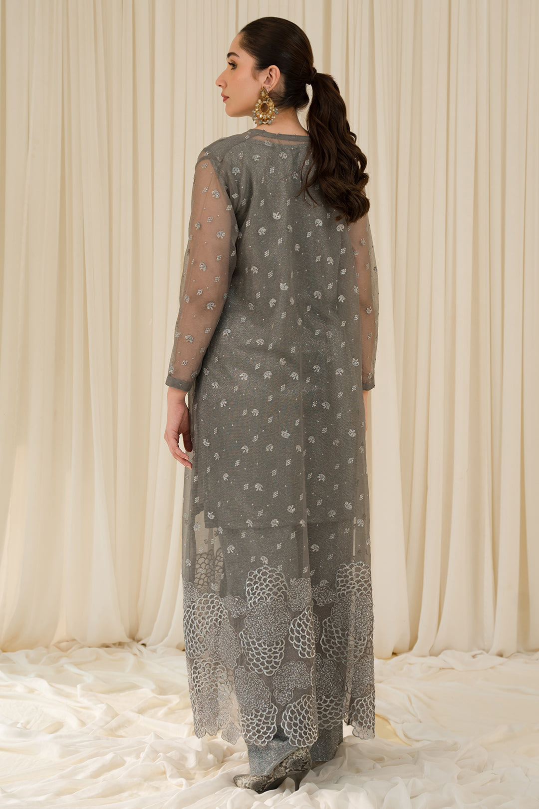 3 Piece - Embroidered Stretchy Woven Shimmer Suit L0961