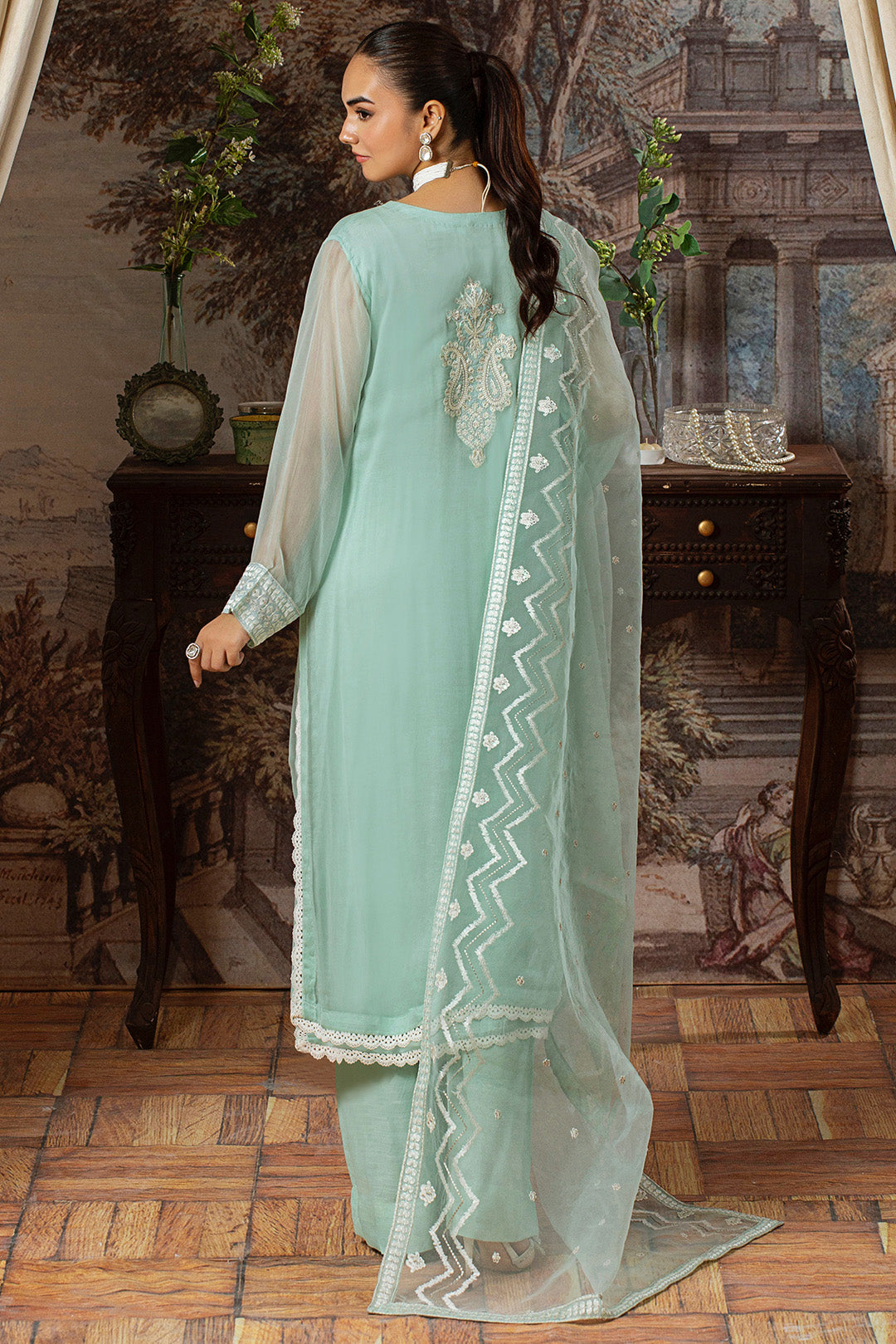 4 Piece - Embroidered Chiffon Suit L1148