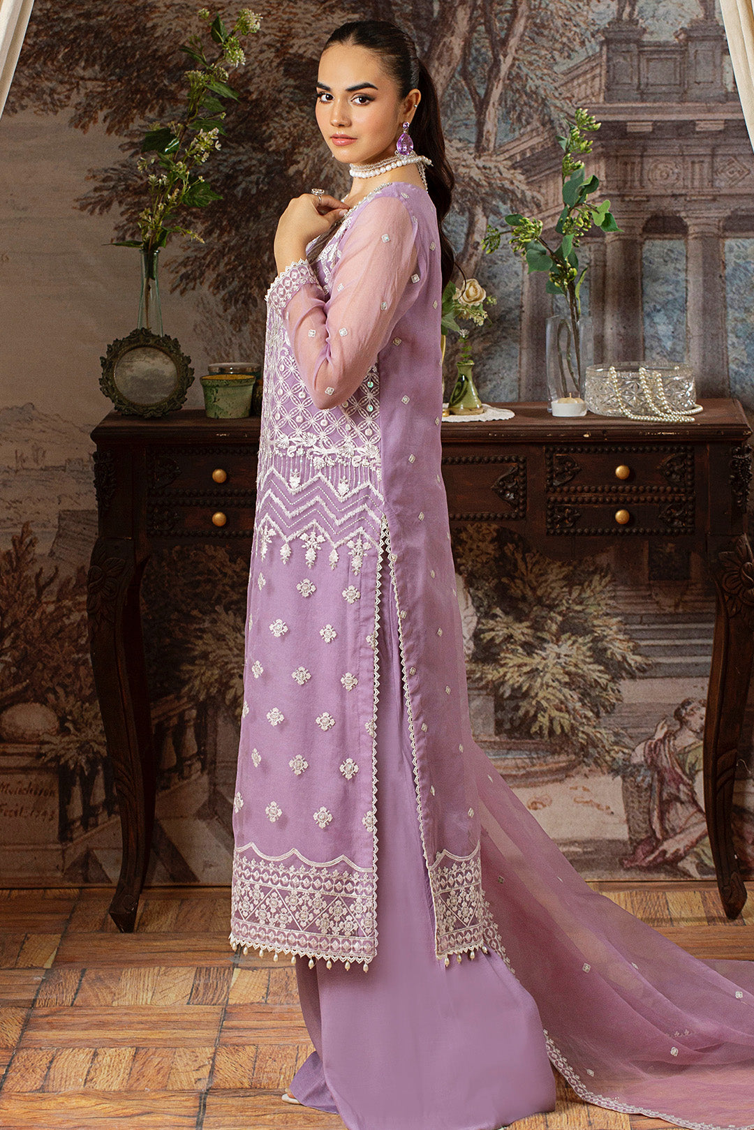 4 Piece - Embroidered Organza Suit L1150