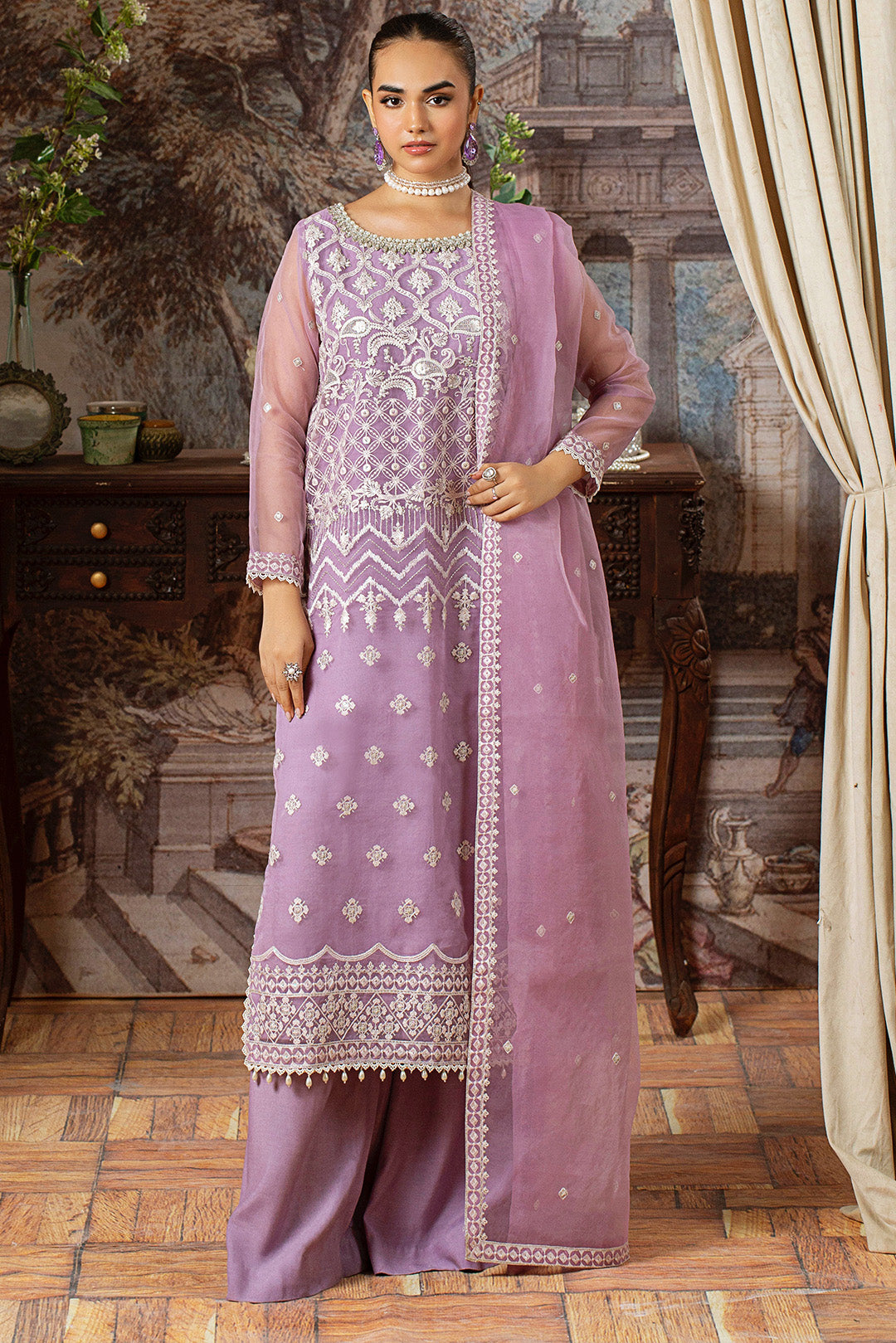 4 Piece - Embroidered Organza Suit L1150