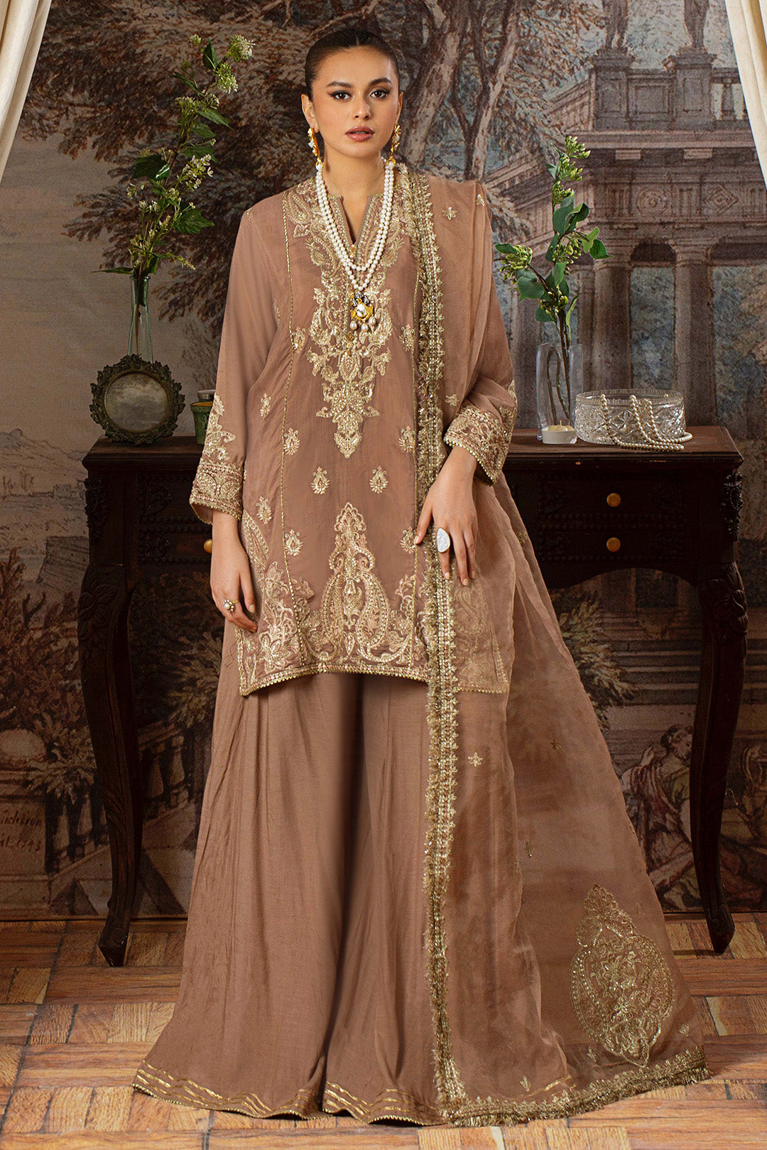 3 Piece - Embroidered Raw Silk Suit L1156