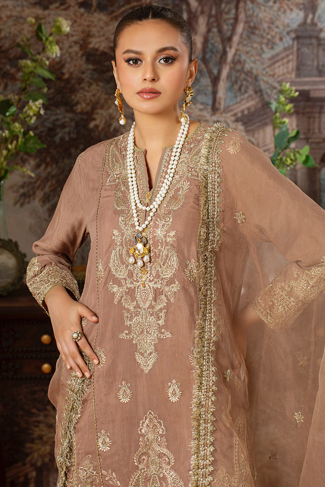 3 Piece - Embroidered Raw Silk Suit L1156