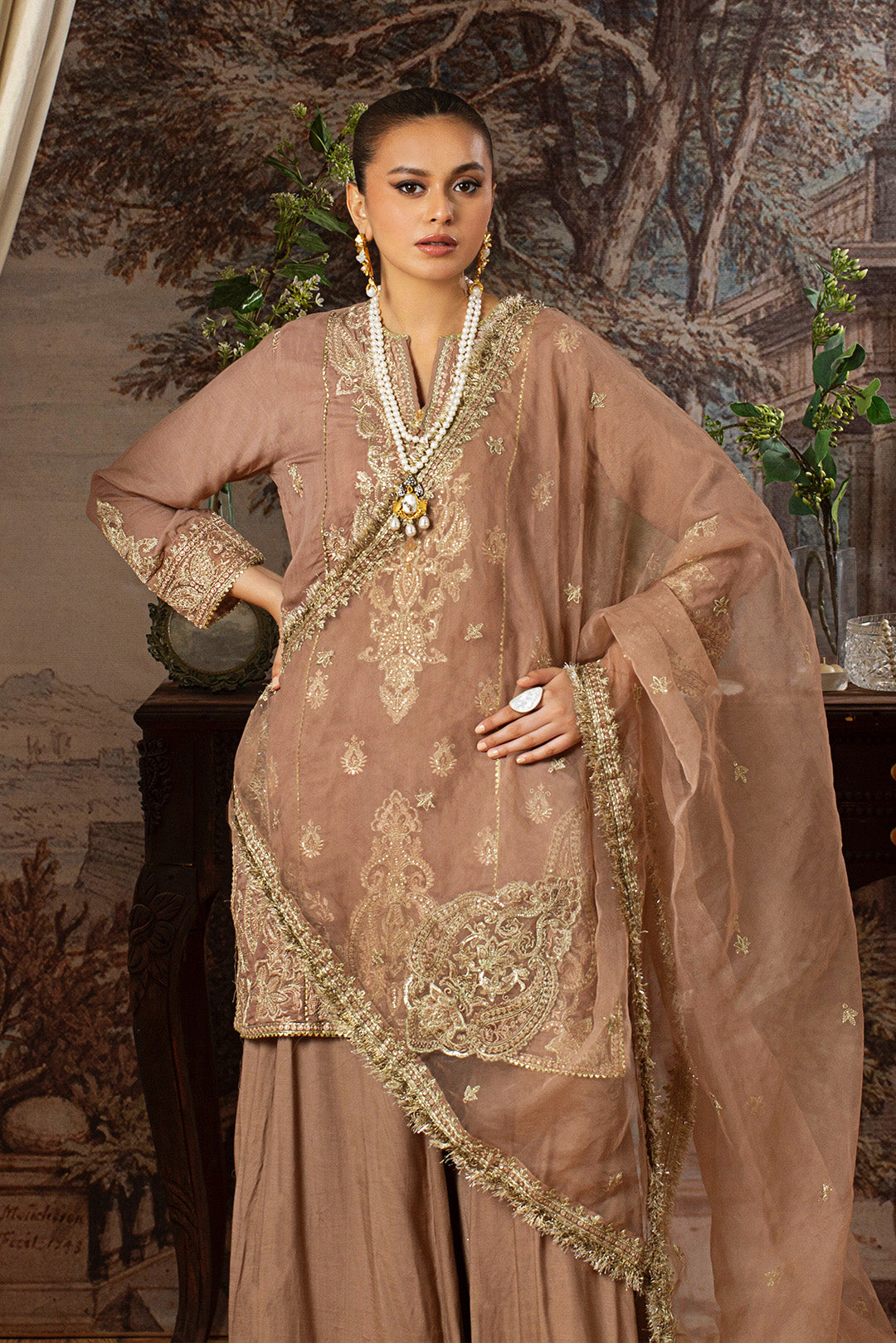 3 Piece - Embroidered Raw Silk Suit L1156