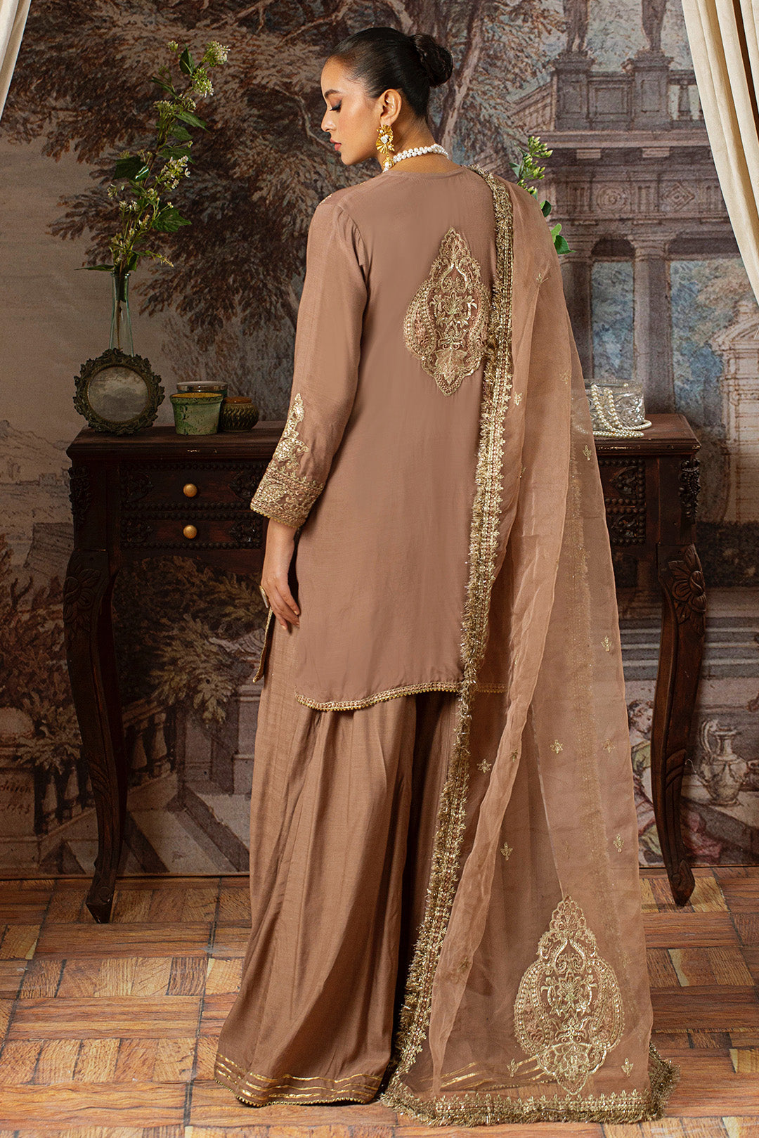 3 Piece - Embroidered Raw Silk Suit L1156