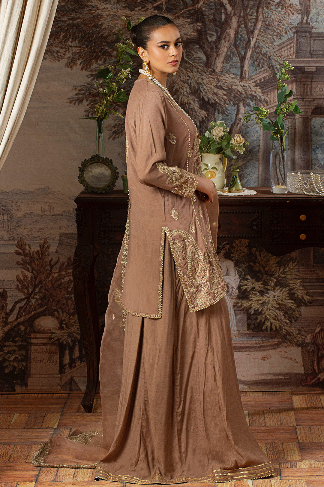 3 Piece - Embroidered Raw Silk Suit L1156