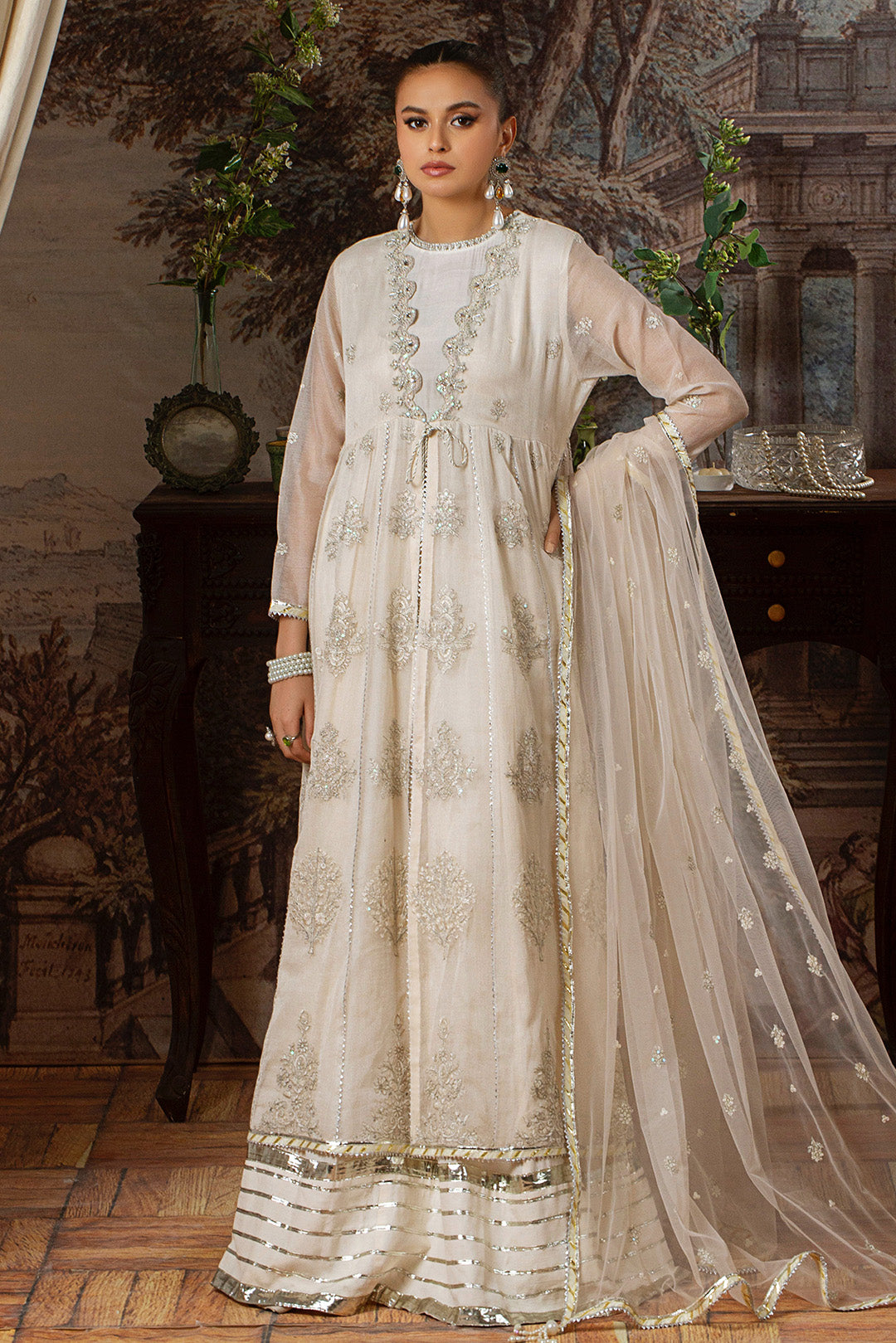 3 Piece - Embroidered Cotton Net Suit LFP1104