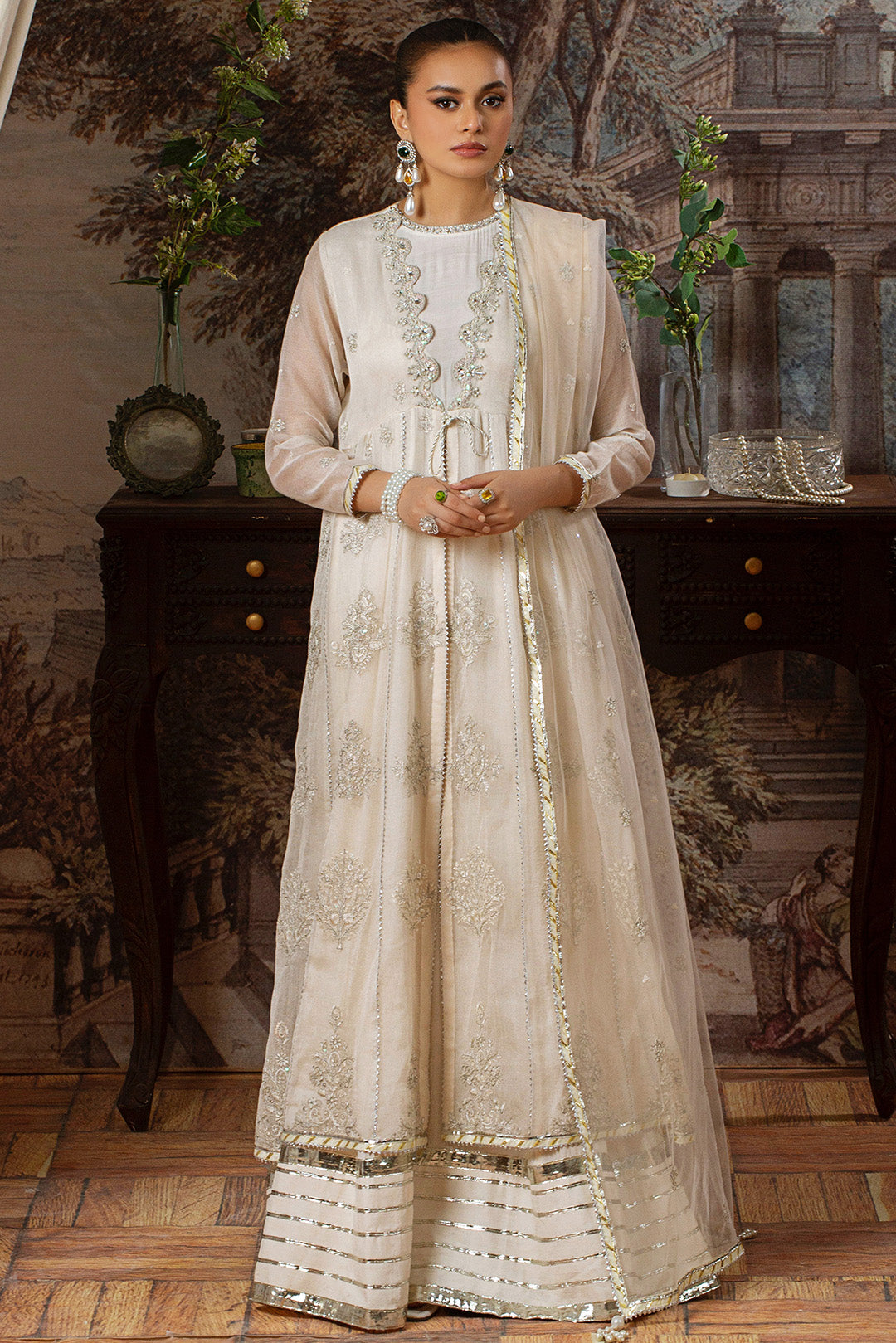 3 Piece - Embroidered Cotton Net Suit LFP1104