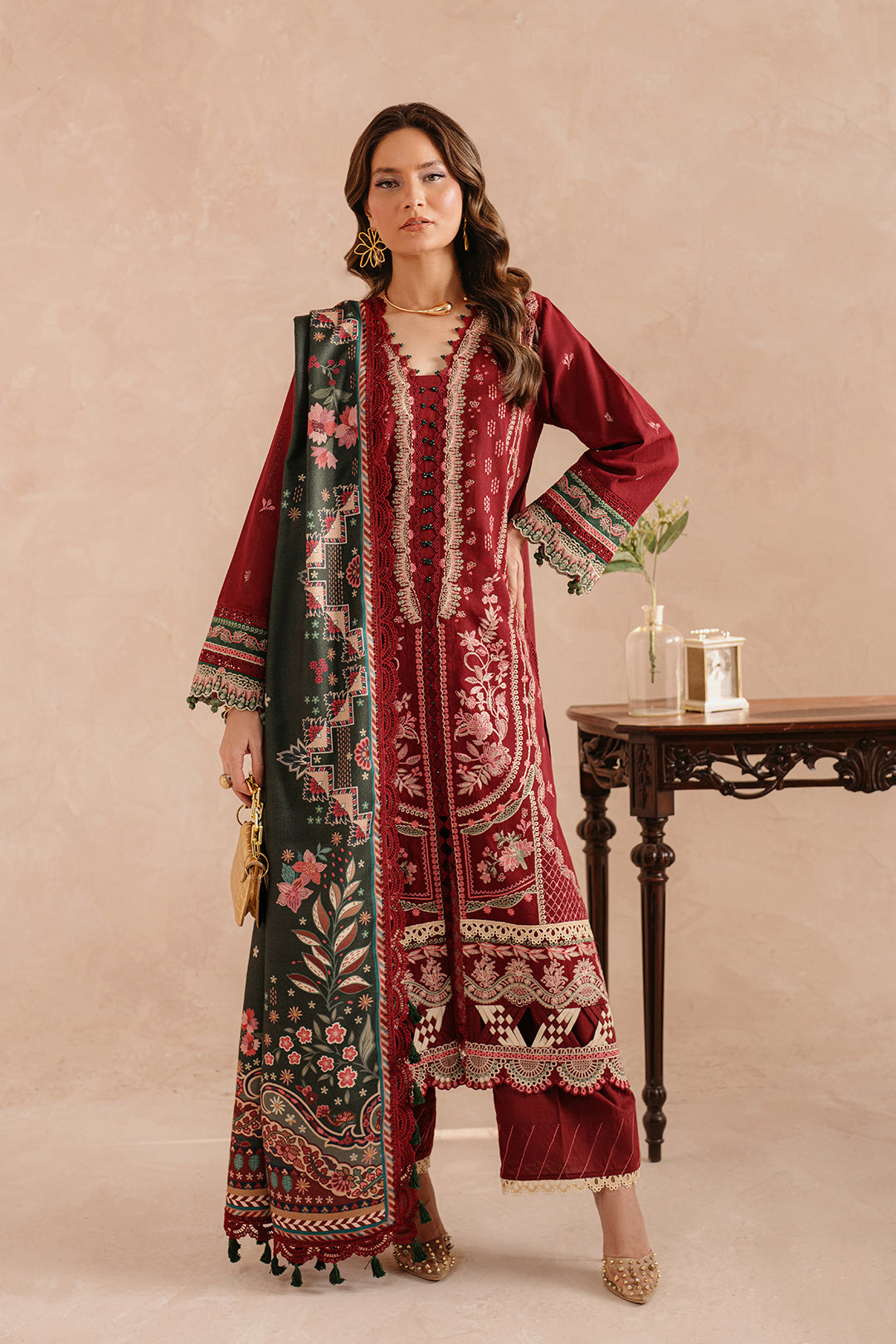 3 Piece - Embroidered Khaddar Suit LU01197