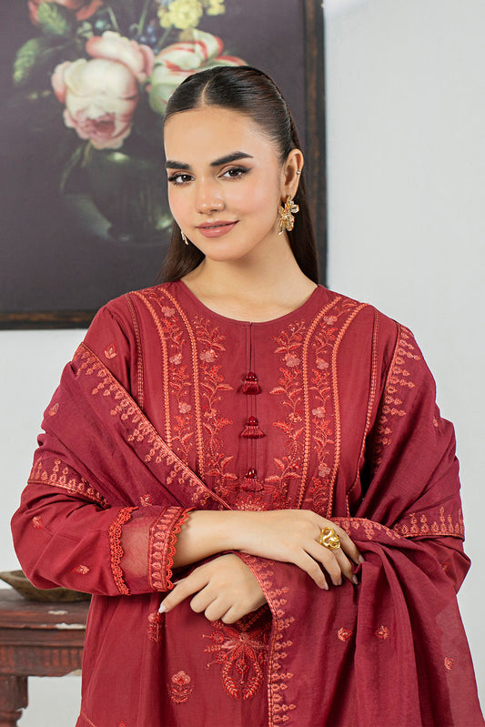 3 Piece - Embroidered Cotton Cambric Suit P001033