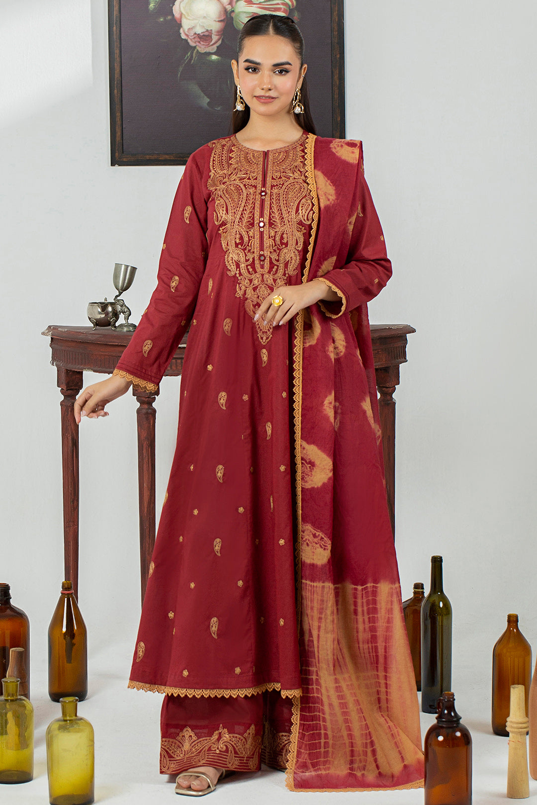 3 Piece - Embroidered Cotton Cambric Suit P001129