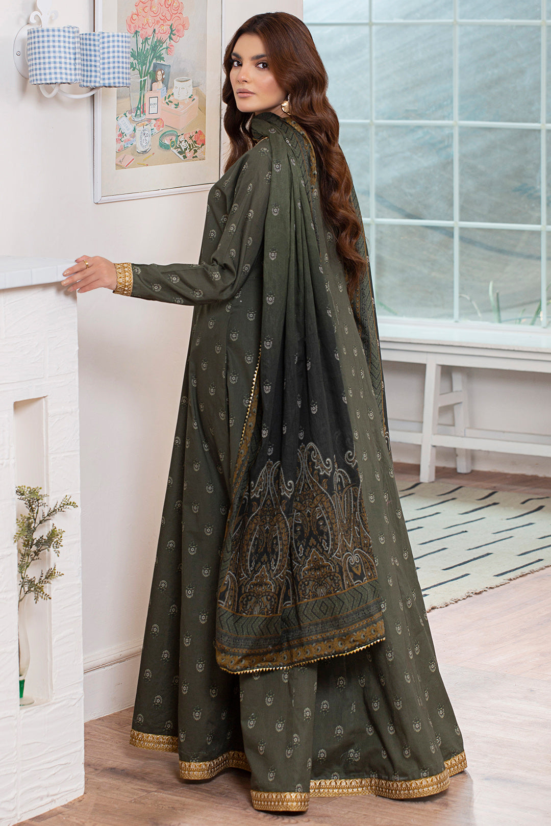 2 Piece - Embroidered Digital Printed Cotton Suit P001157