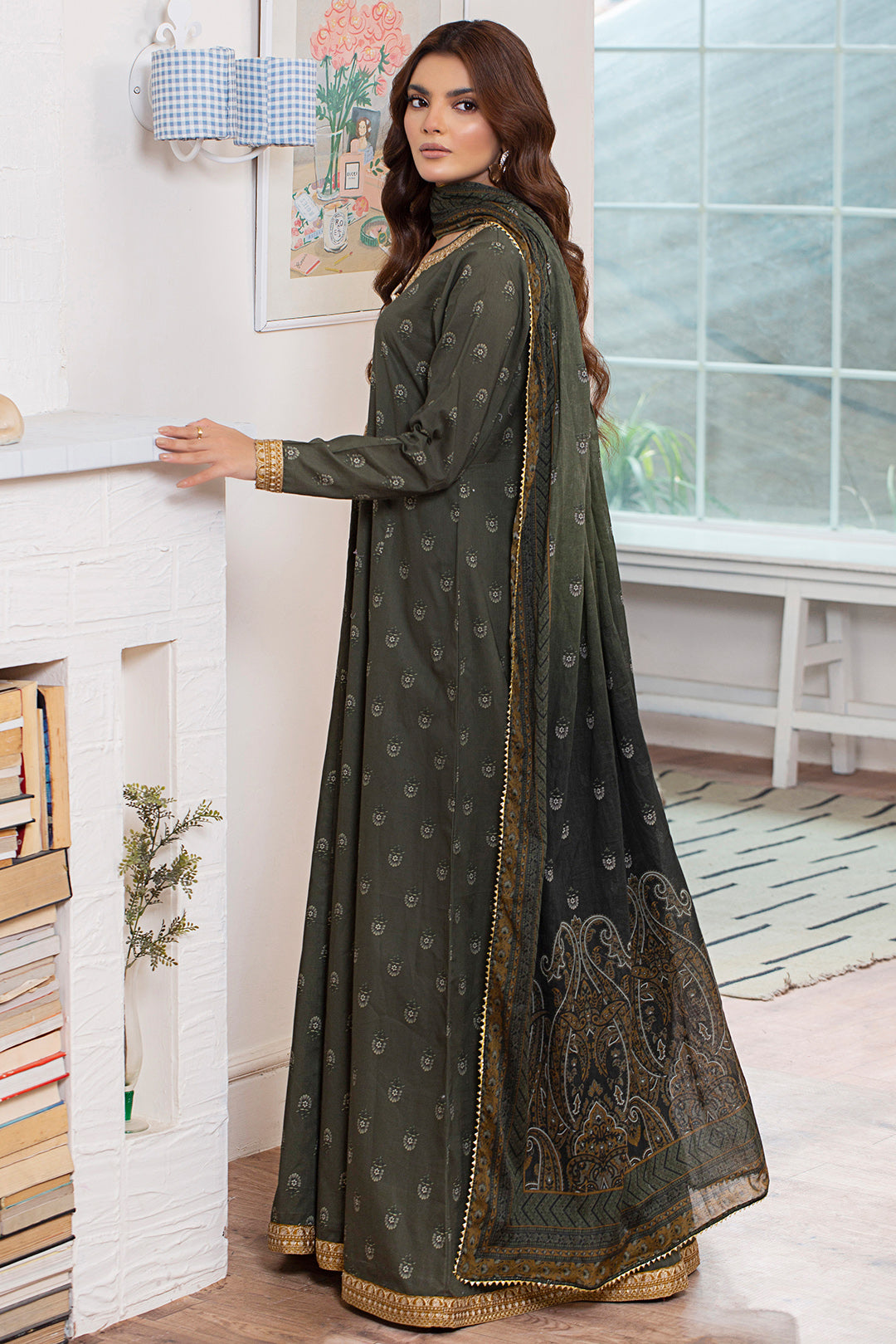 2 Piece - Embroidered Digital Printed Cotton Suit P001157