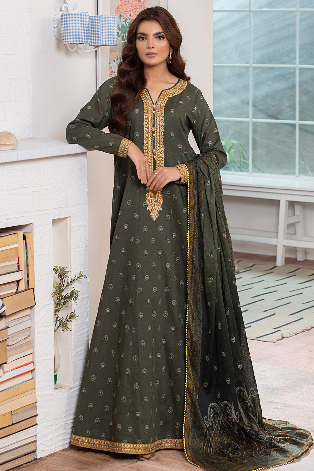 2 Piece - Embroidered Digital Printed Cotton Suit P001157