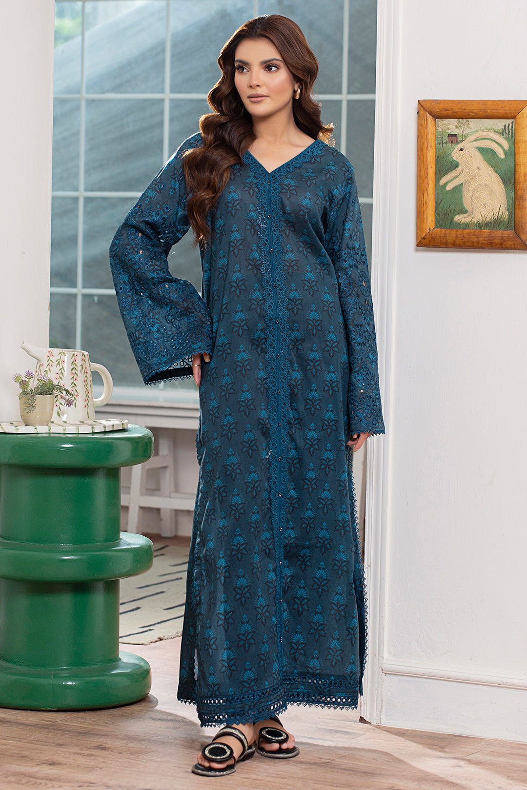 2 Piece - Embroidered Digital Printed Cotton Suit P001158