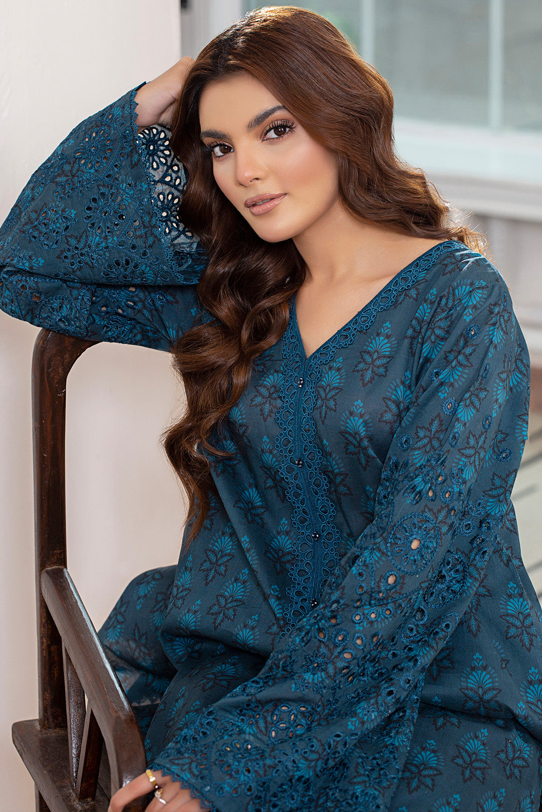 2 Piece - Embroidered Digital Printed Cotton Suit P001158