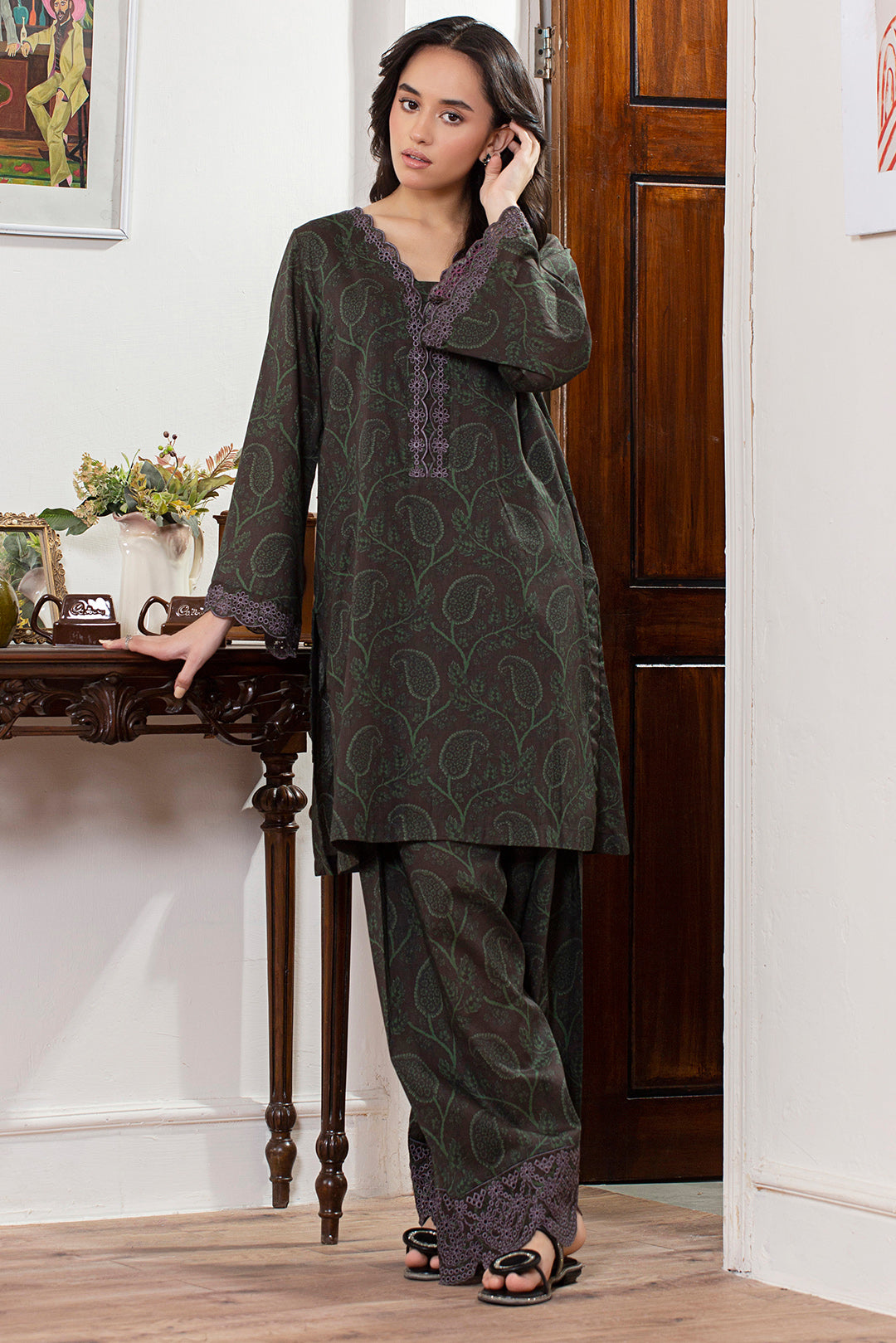 2 Piece - Embroidered Digital Printed Cotton Suit P001159