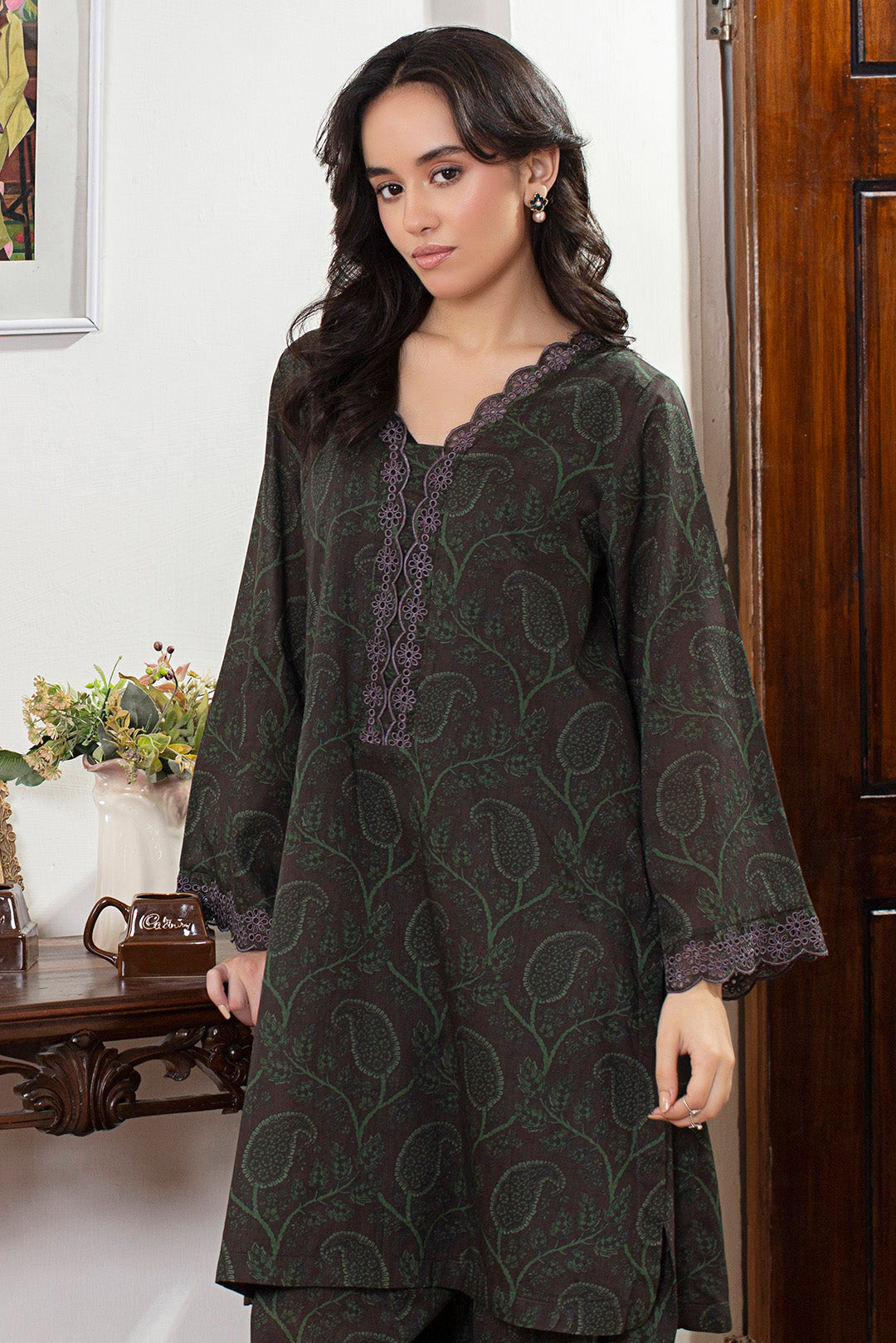 2 Piece - Embroidered Digital Printed Cotton Suit P001159