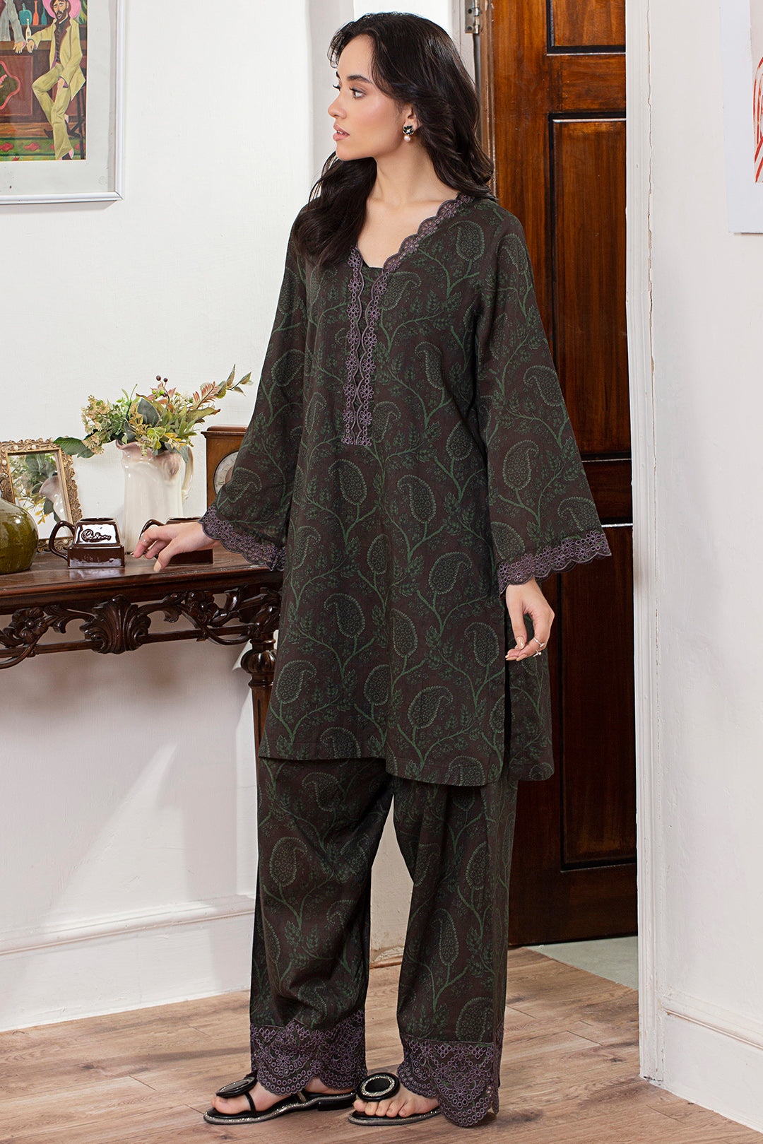 2 Piece - Embroidered Digital Printed Cotton Suit P001159