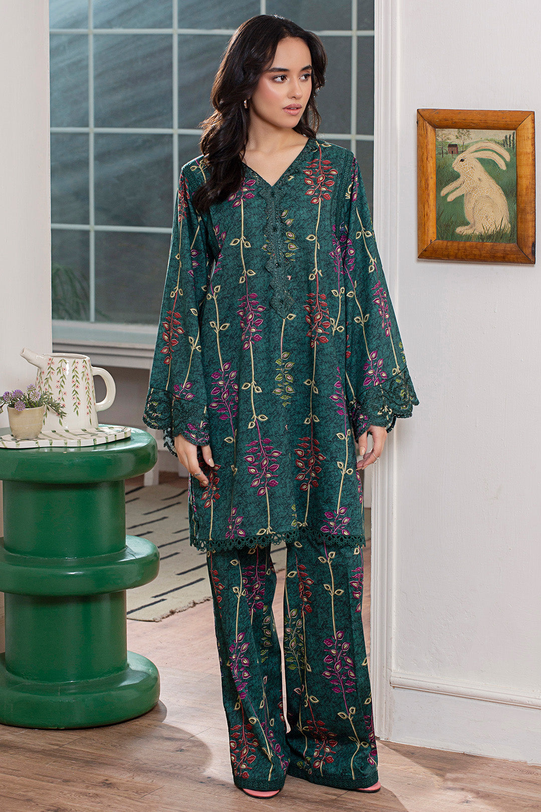 2 Piece - Embroidered Digital Printed Cotton Suit P001161