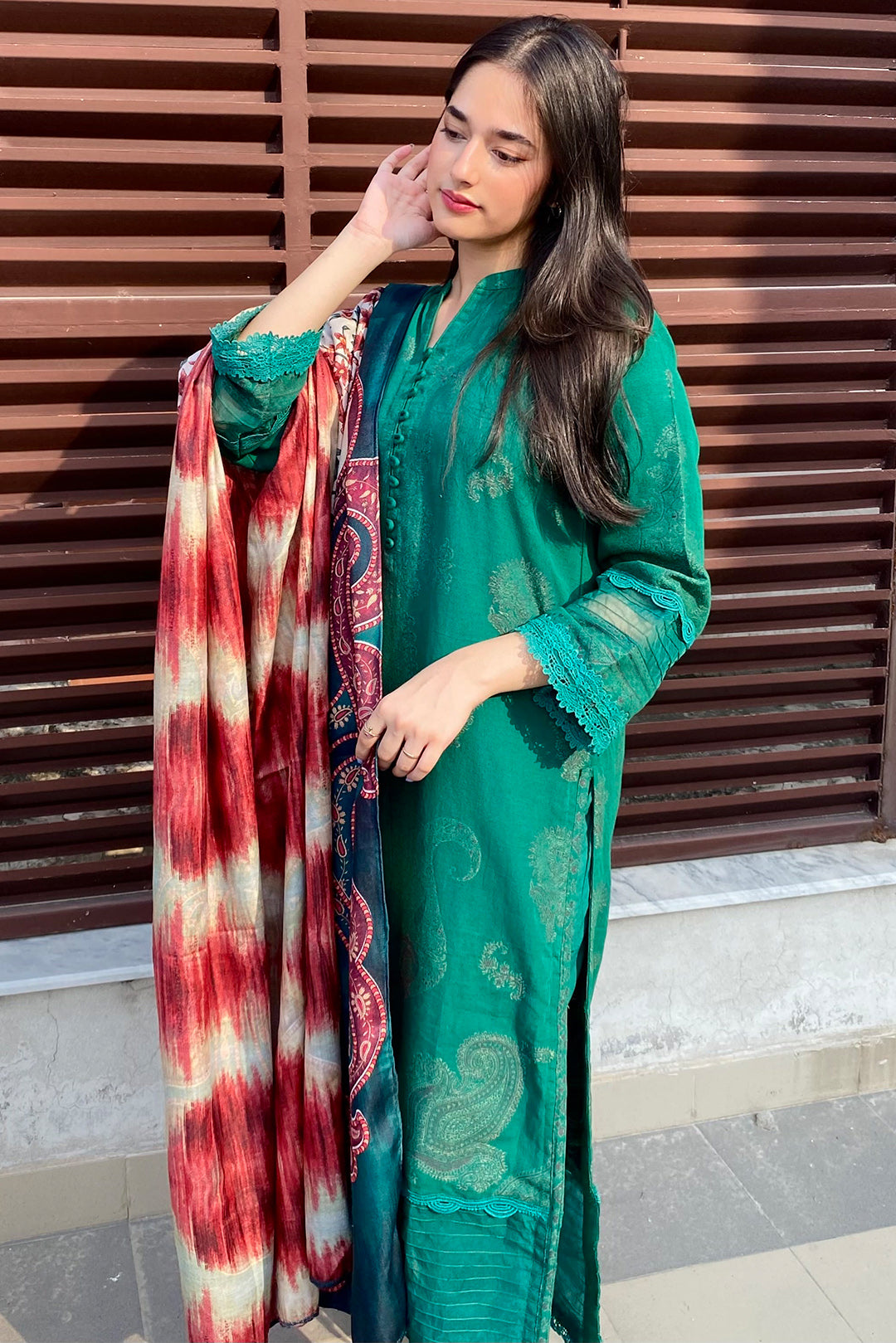 2 Piece - Dyed Embroidered Jacquard Suit P0275
