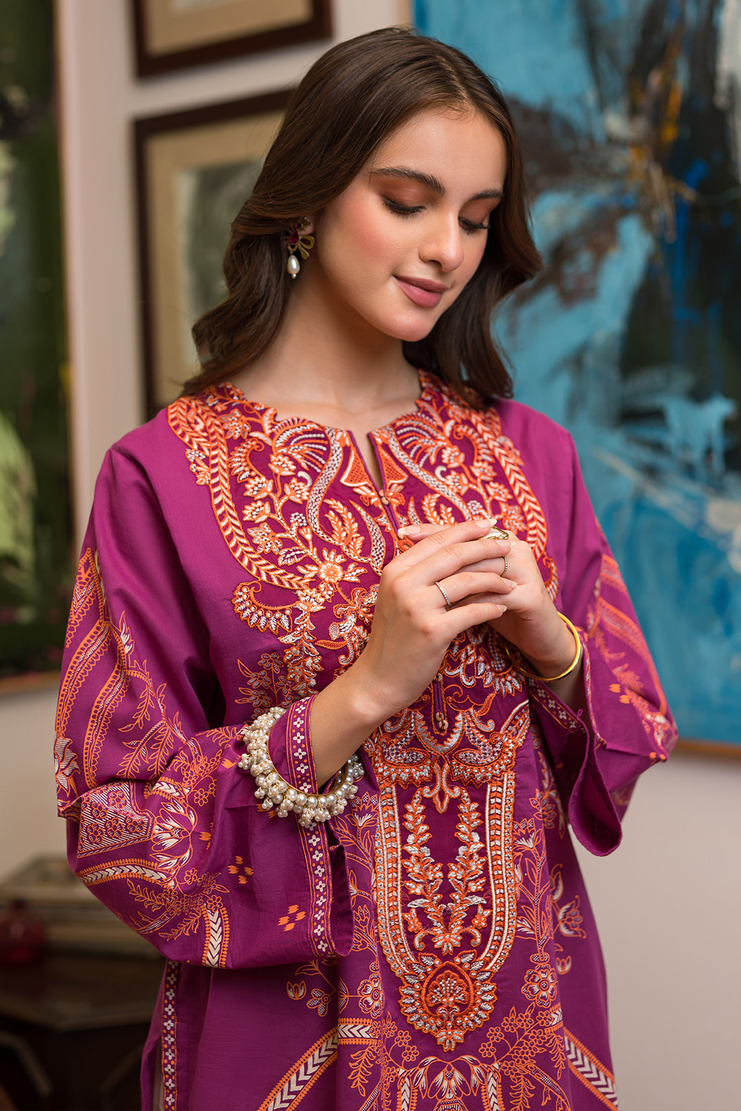 1 Piece - Embroidered Paste Printed Lawn Shirt P0444 (SO)