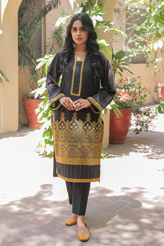 1 Piece - Dyed Embroidered Schiffli Lawn Shirt P0474 (SO)