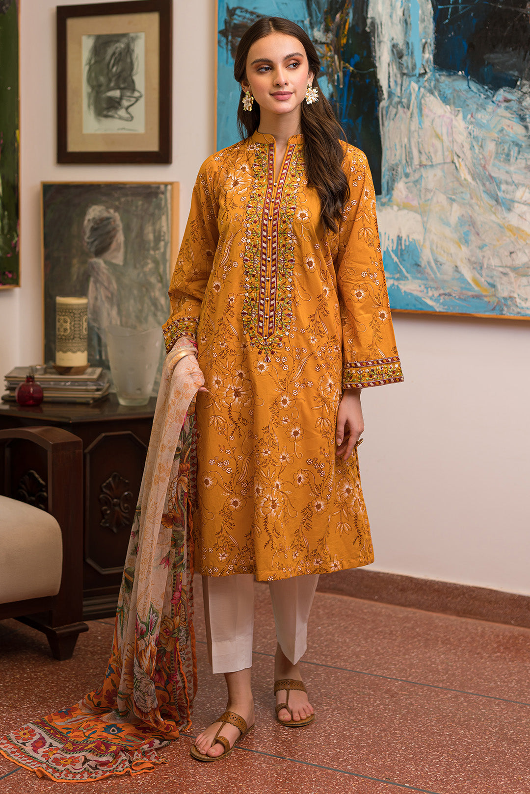 2 Piece - Embroidered Paste Printed Lawn Suit P0496