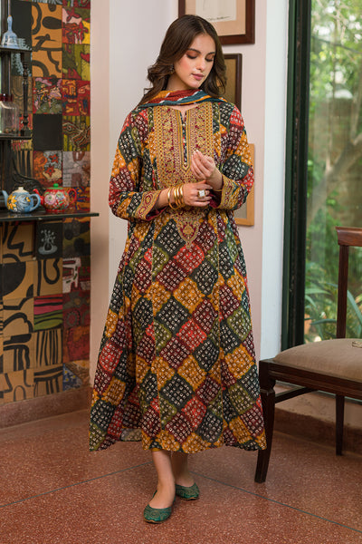 2 Piece - Embroidered Digital Printed Cotton Cambric Suit P0624B