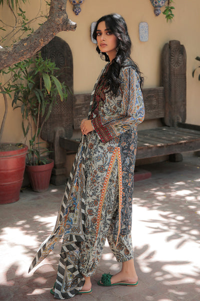 3 Piece - Embroidered Digital Printed Cotton Cambric Suit P0637B