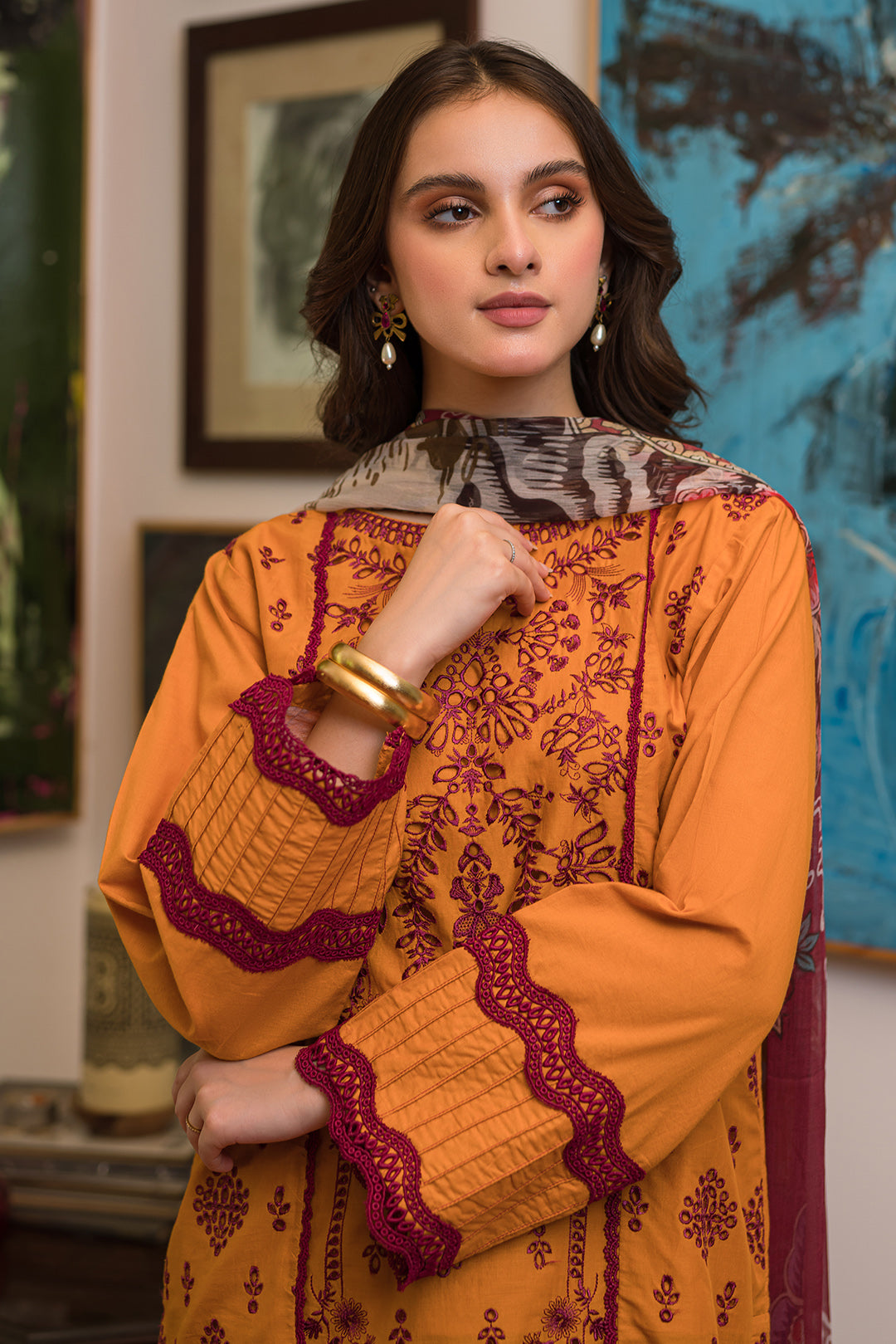 3 Piece - Dyed Embroidered Schiffli Lawn Suit P0642 (SO)