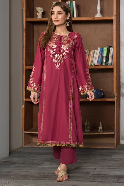 2 Piece - Dyed Embroidered Cotton Cambric Suit P0710
