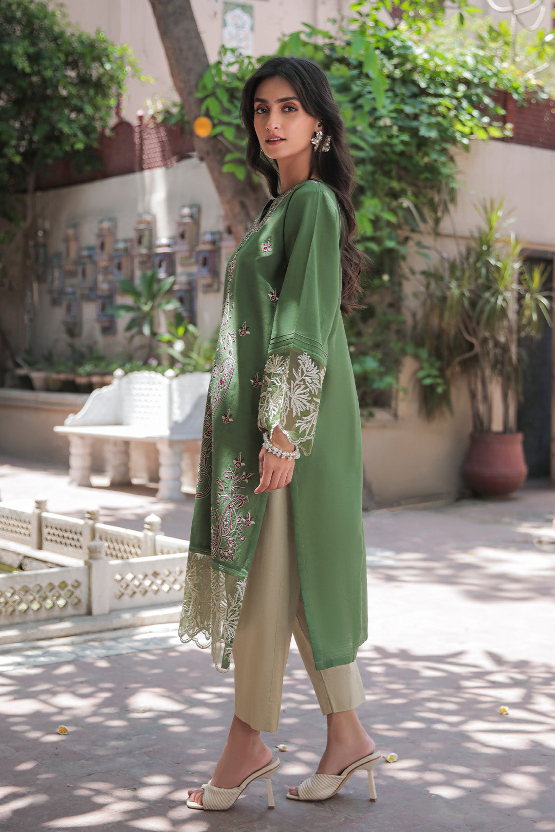 1 Piece - Dyed Embroidered Textured Lawn Shirt P0714