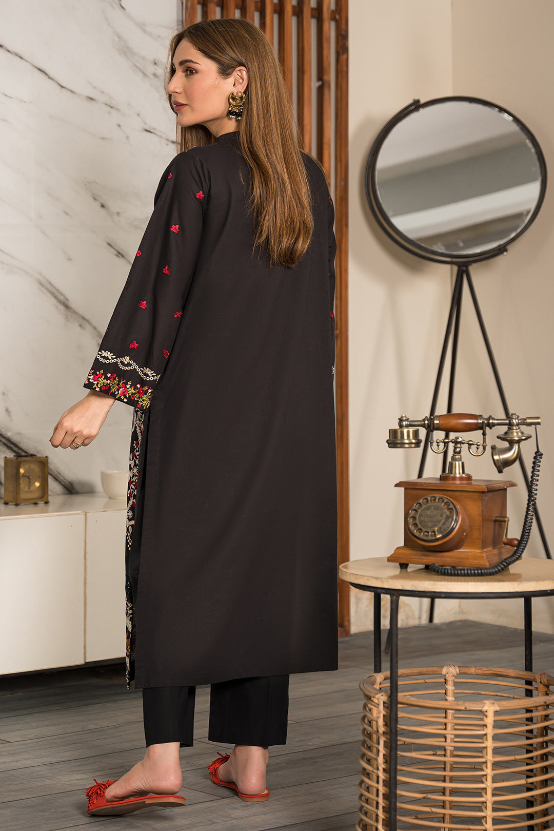 2 Piece - Dyed Embroidered Cotton Cambric Suit P0795