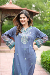 2 Piece - Dyed Embroidered Chambray Suit P0803
