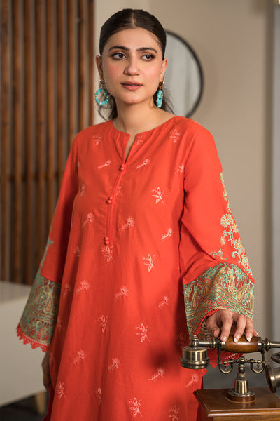 2 Piece - Dyed Embroidered Cotton Cambric Suit P0805