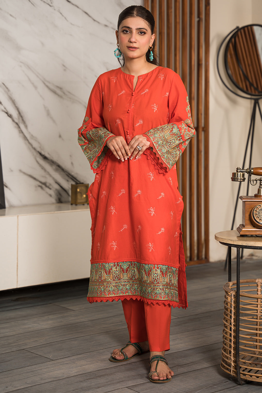 2 Piece - Dyed Embroidered Cotton Cambric Suit P0805