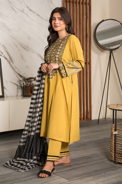 3 Piece - Dyed Embroidered Cotton Cambric Suit P0806