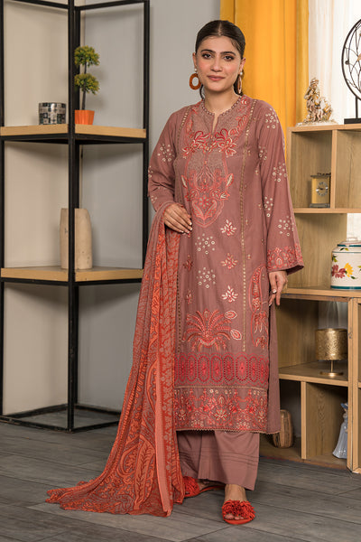 3 Piece - Dyed Embroidered Cotton Cambric Suit P0810