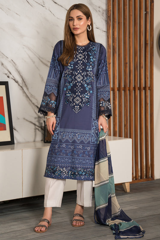 2 Piece - Embroidered Digital Printed Cotton Suit P0815