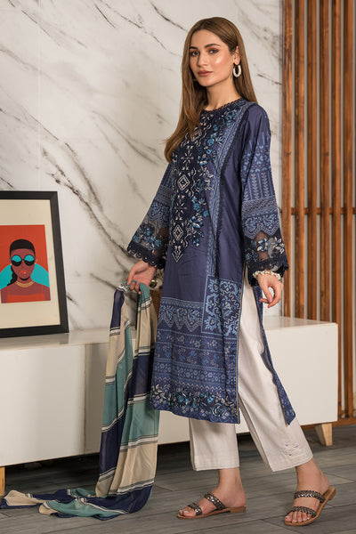 2 Piece - Embroidered Digital Printed Cotton Suit P0815