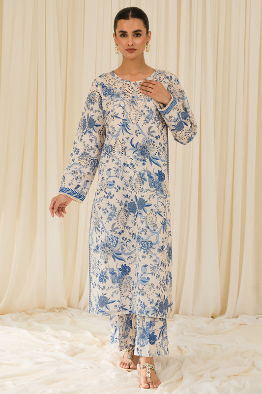 2 Piece - Embroidered Digital Printed Cambric Suit P0819