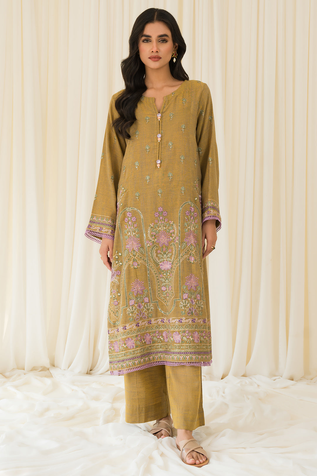2 Piece - Embroidered Yarn Dyed Suit P0876