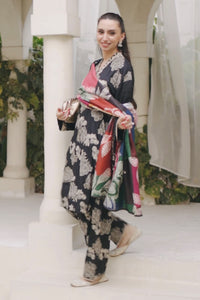 3 Piece - Embroidered Textured Linen Suit PB932
