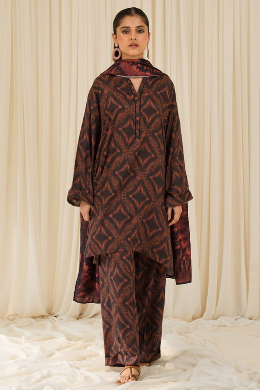 3 Piece - Digital Printed Textured Linen Suit PB929