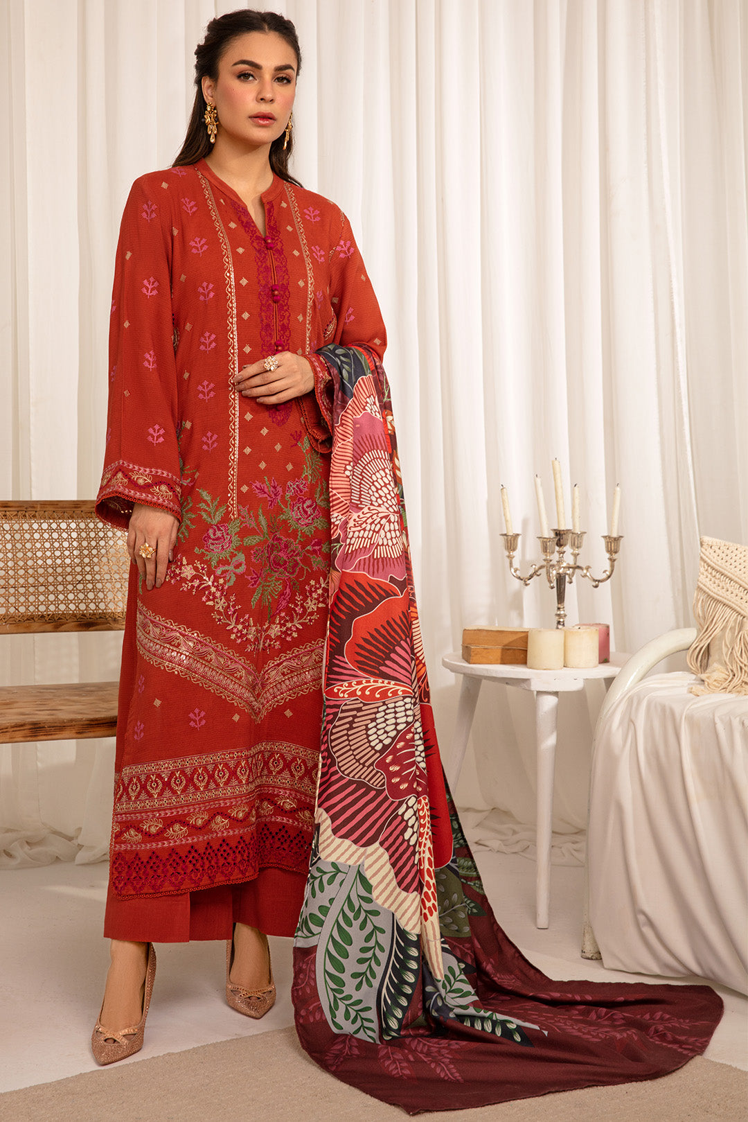 3 Piece - Dyed Embroidered Khaddar Suit PB938
