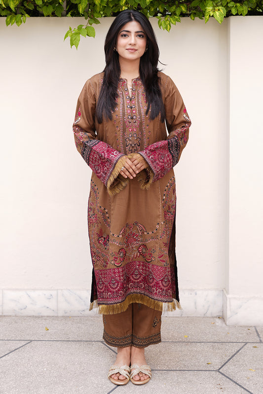 2 Piece - Embroidered Dull Raw Silk Suit L0955